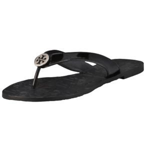 TORY BURCH Thora Black Patent Leather Sandals Size 9M